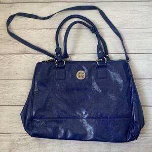 Kate Landry Blue Purse Cross Body Handbag Dual Straps Leopard Print Interior